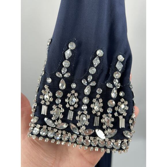 Ieena Mac Duggal Beaded Cuff Drop Shoulder Faux Wrap Gown Sz 14 Midnight NWT - Picture 12 of 16